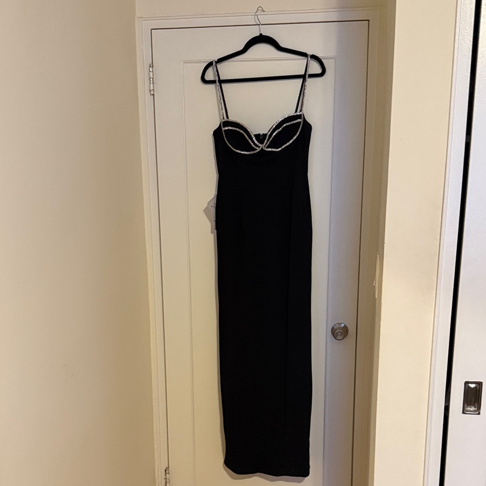 Azazie Black Strapless Dress with Embellished Trim